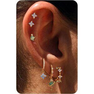 Dainty Gold Earrings Set for Women - Cartilage Earring 14K Gold Plated Sterling